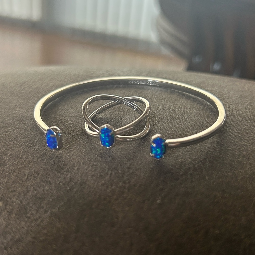 Elegant Silver and Blue Kendra Scott Jewelry Set bracelet and ring size 8 - Picture 6 of 8